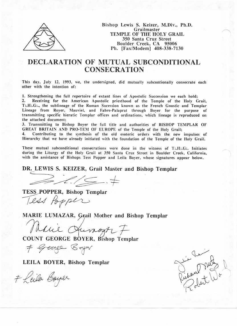 Declaration of Mutual Subconditional Consecration, July 12, 1993, with signatures and handwritten witnesses